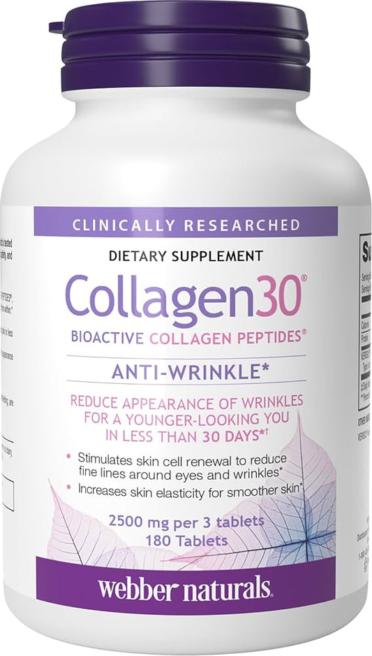Webber Naturals Collagen30 Anti-Wrinkle 2500mg (180 Tablets) - Bioactive Collagen Peptides
