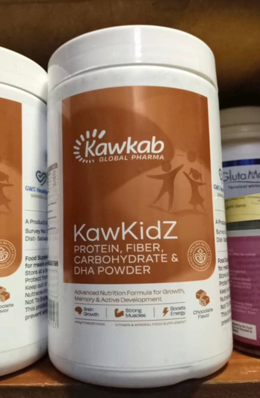 Kawkab Global Pharma KawKidZ Powder (400g) - Protein, Fiber, Carbohydrate & DHA Growth Formula (Chocolate Flavor)