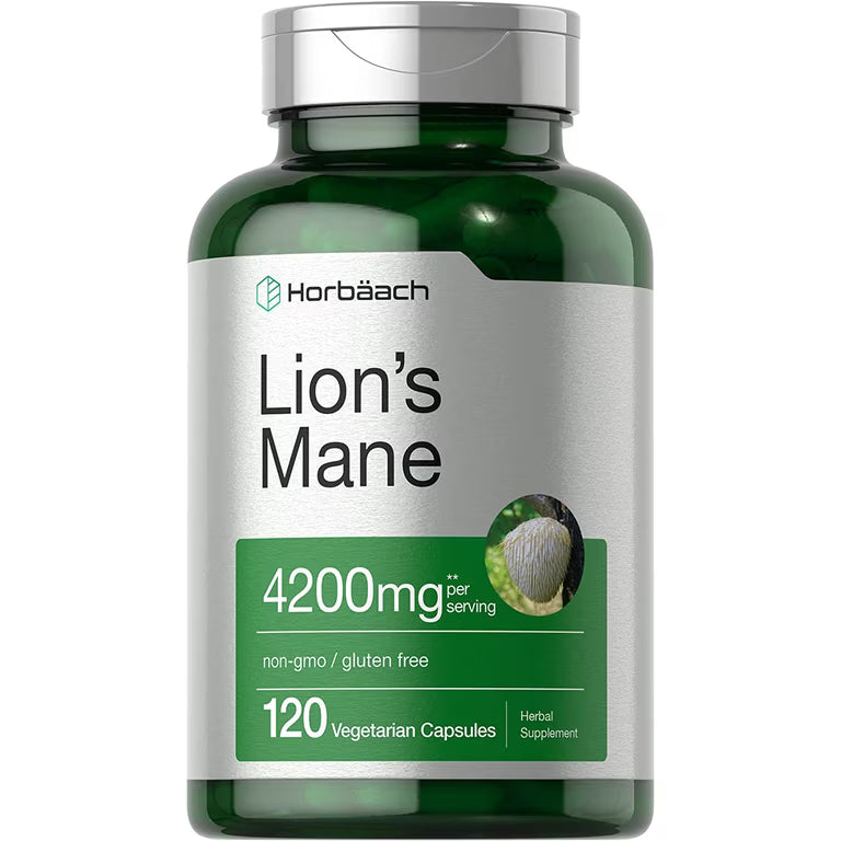 Horbäach Lion's Mane Mushroom Extract 4200mg Equivalent (120 Vegetarian Capsules) - Brain & Focus Support