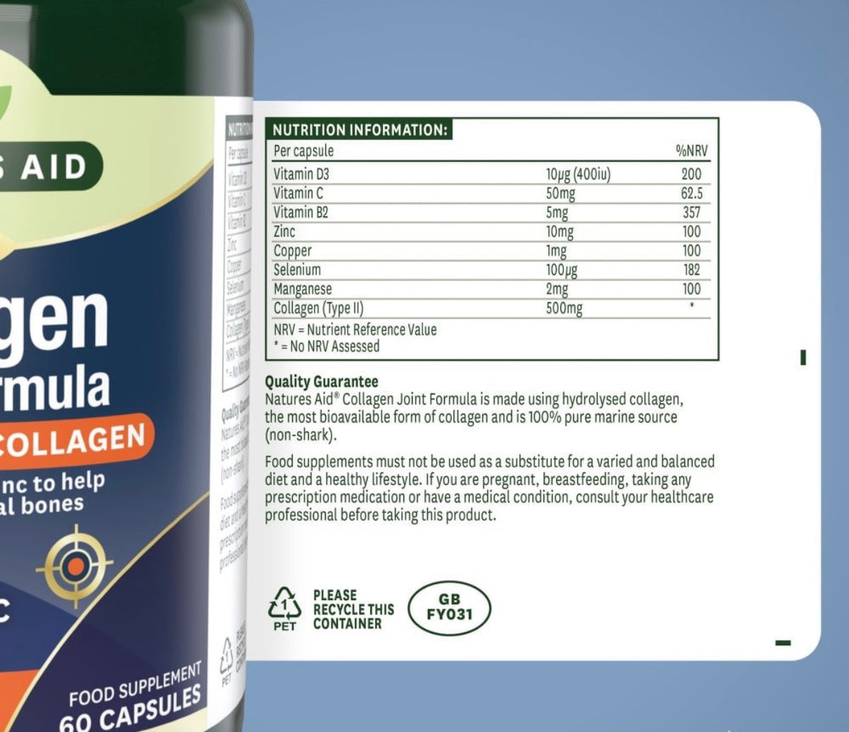 Natures Aid Collagen Joint Formula (60 Capsules) - Hydrolysed Type II Marine Collagen with Vitamin D3, Zinc, C & Minerals