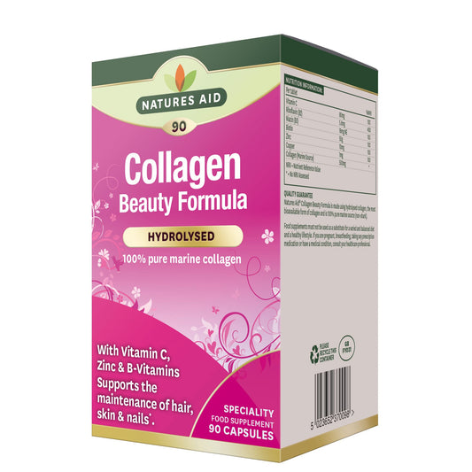 Natures Aid Collagen Beauty Formula (90 Capsules) - High Strength Marine Collagen with Vitamin C, Zinc & Biotin