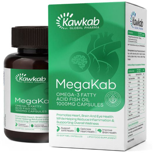 Kawkab MegaKab Omega-3 Fish Oil 1000mg (30 Softgels) - Heart, Brain & Eye Health