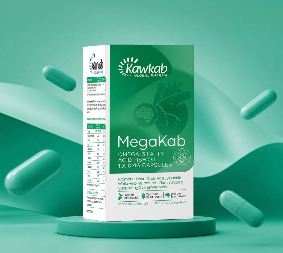 Kawkab MegaKab Omega-3 Fish Oil 1000mg (30 Softgels) - Heart, Brain & Eye Health