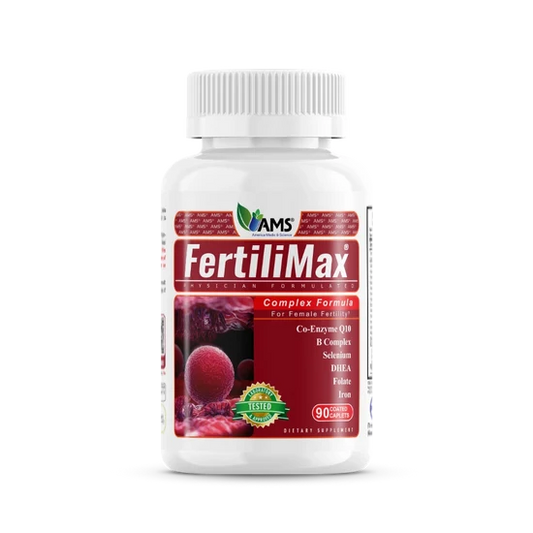 AMS FertiliMax Complex Formula (90 Coated Caplets) - Female Fertility Support with DHEA, CoQ10 & Folate