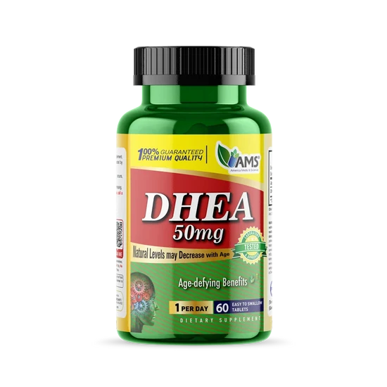 AMS DHEA 50 mg (60 comprimés) | Complément alimentaire pour hommes et femmes | Aide à augmenter la solidité des os | Augmente et régule les hormones masculines et féminines | Bienfaits anti-âge
