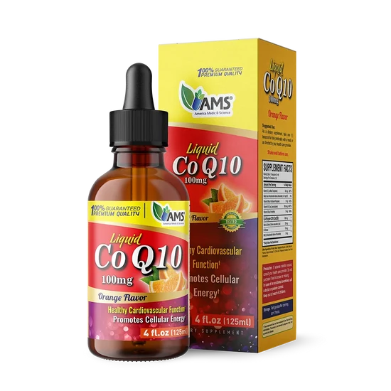 AMS Liquid CoQ10 100mg Orange Flavor (4 fl.oz / 125ml) - Cardiovascular & Cellular Energy Drops