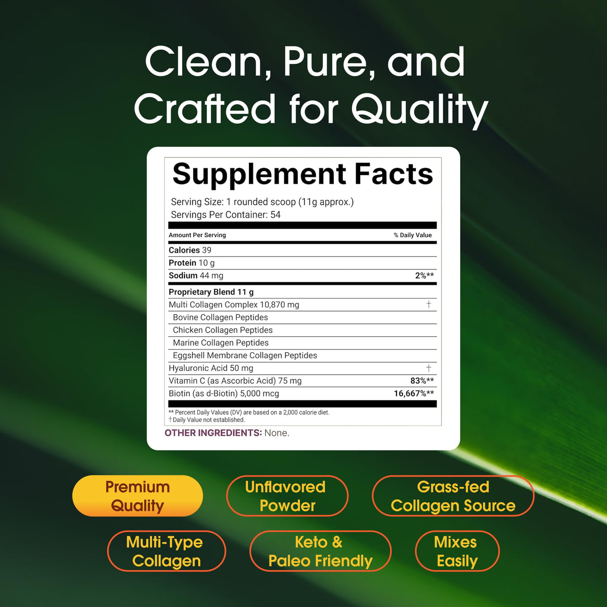NatureBell Multi Collagen Protein Powder (600g / 1.3 lb) - Types I, II, III, V, X with Biotin, Hyaluronic Acid & Vitamin 54 servings