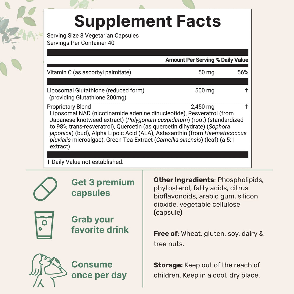 Micro Ingredients Liposomal Glutathione Complex 3,000mg (120 Vegetarian Capsules) - with Liposomal NAD+, Resveratrol, Quercetin & ALA