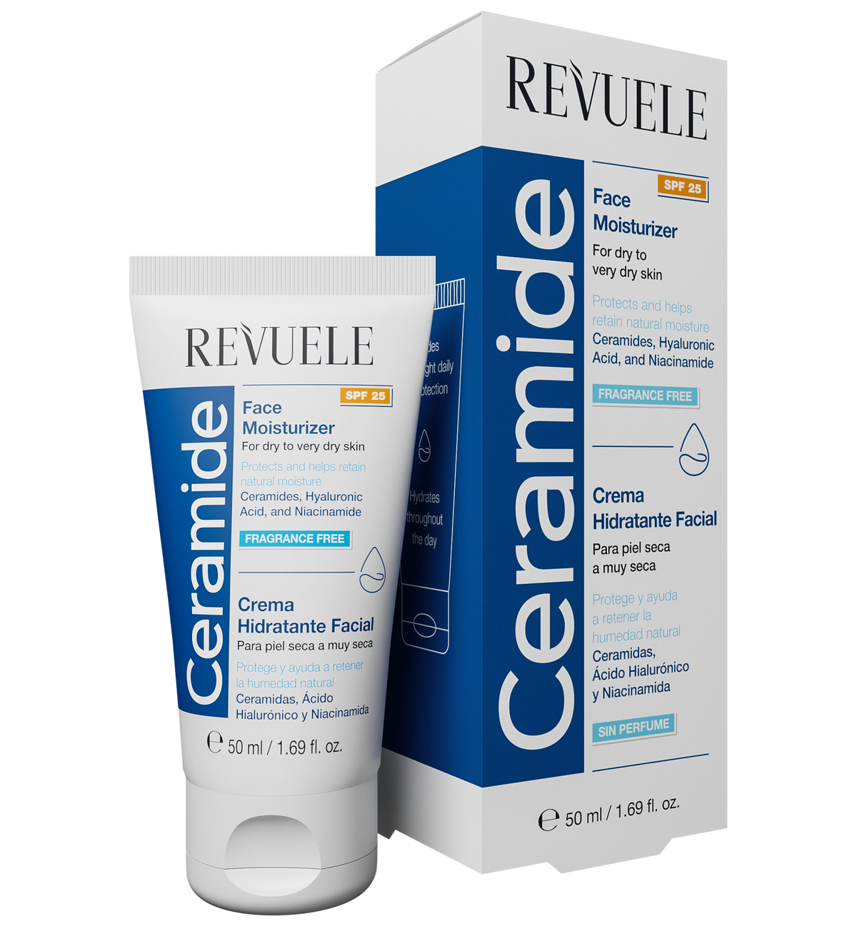 Revuele Ceramide Face Moisturizer SPF 25 (50 ml / 1.69 fl. oz.) - For Dry to Very Dry Skin with Ceramides, Hyaluronic Acid & Niacinamide