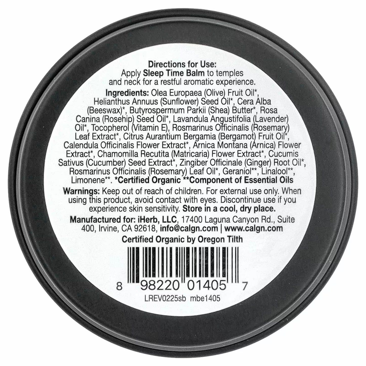California Gold Nutrition
Beauty, Sleep Time Balm, Lavender & Chamomile, 17 g (0.6 oz)