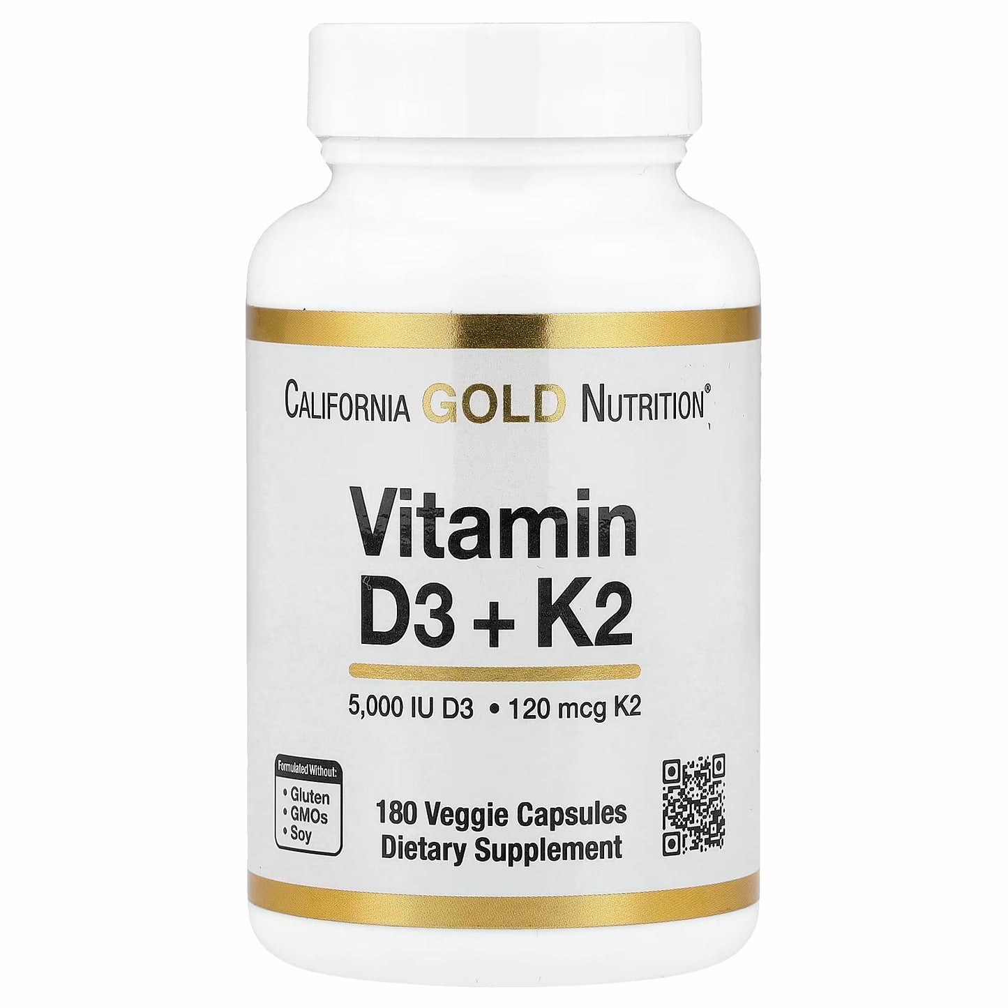 California Gold Nutrition
Vitamin D3 + K2 as MK-7, 180 Veg Capsules