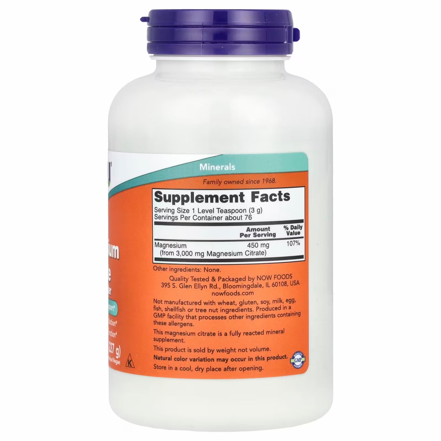 NOW Foods
Magnesium Citrate Pure Powder, 227 g (8 oz