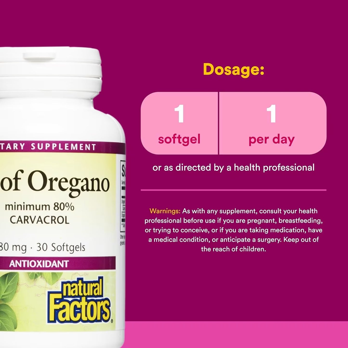 Natural Factors
Oil of Oregano, 180 mg, 30 Softgels