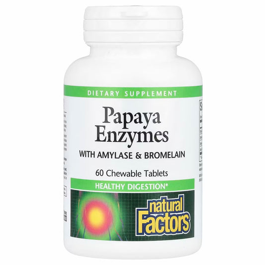 Natural Factors Papaya Enzymes with Amylase & Bromelain, 60 Chewable Tablets.