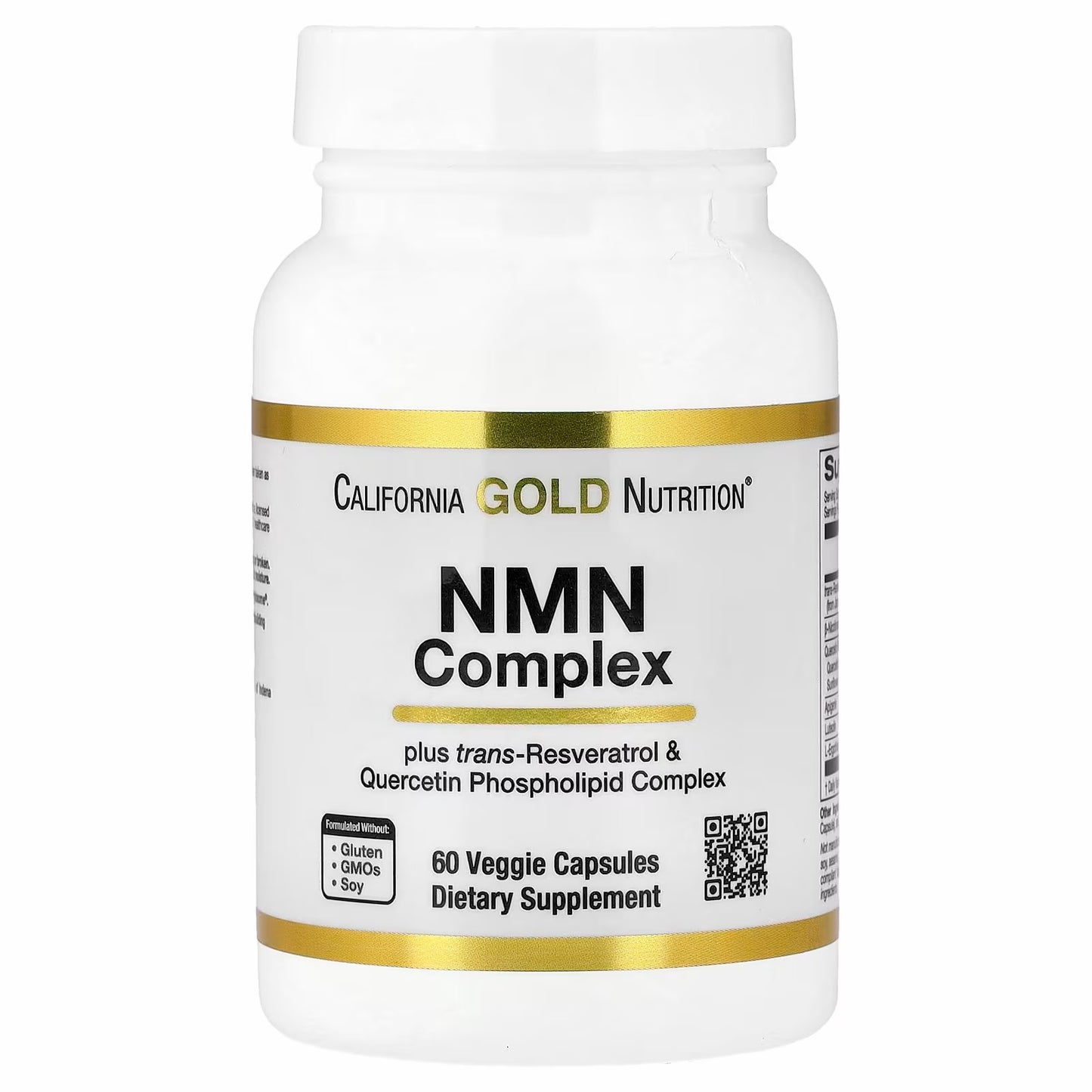 California Gold Nutrition NMN Complex with trans-Resveratrol, Quercetin Phytosome Complex, Apigenin, and Luteolin (60 Veggie Capsules)