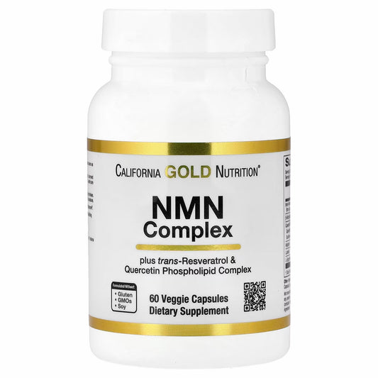 California Gold Nutrition NMN Complex with trans-Resveratrol, Quercetin Phytosome Complex, Apigenin, and Luteolin (60 Veggie Capsules)