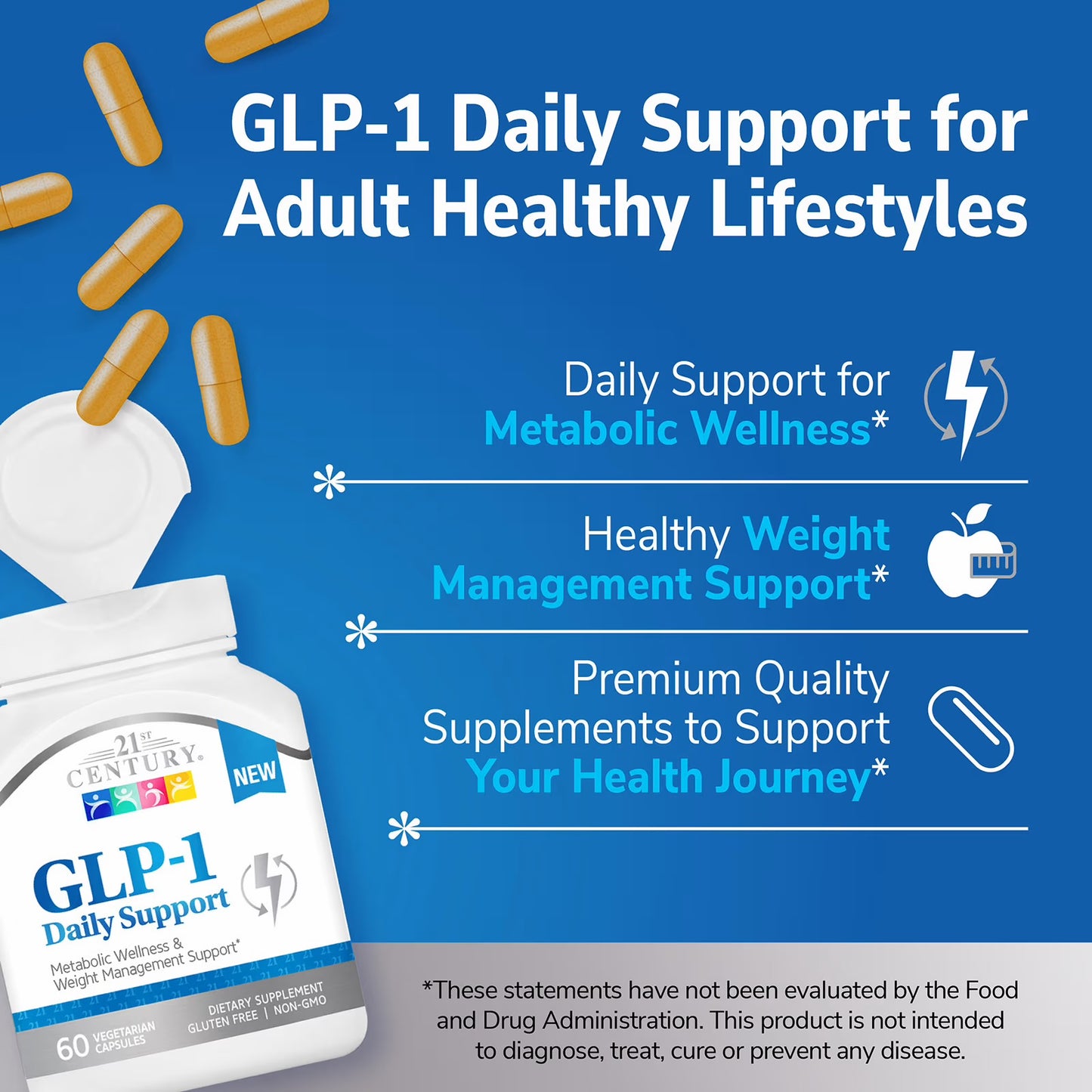 21st Century GLP‑1, 60 vegetarian capsules. Weight management