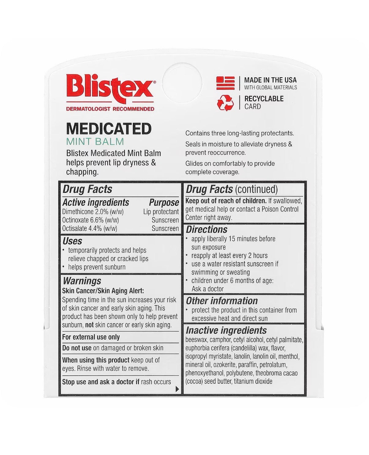 Blistex Medicated Lip Protectant/Sunscreen, SPF 15, Mint, 0.15 oz (4.25 g)