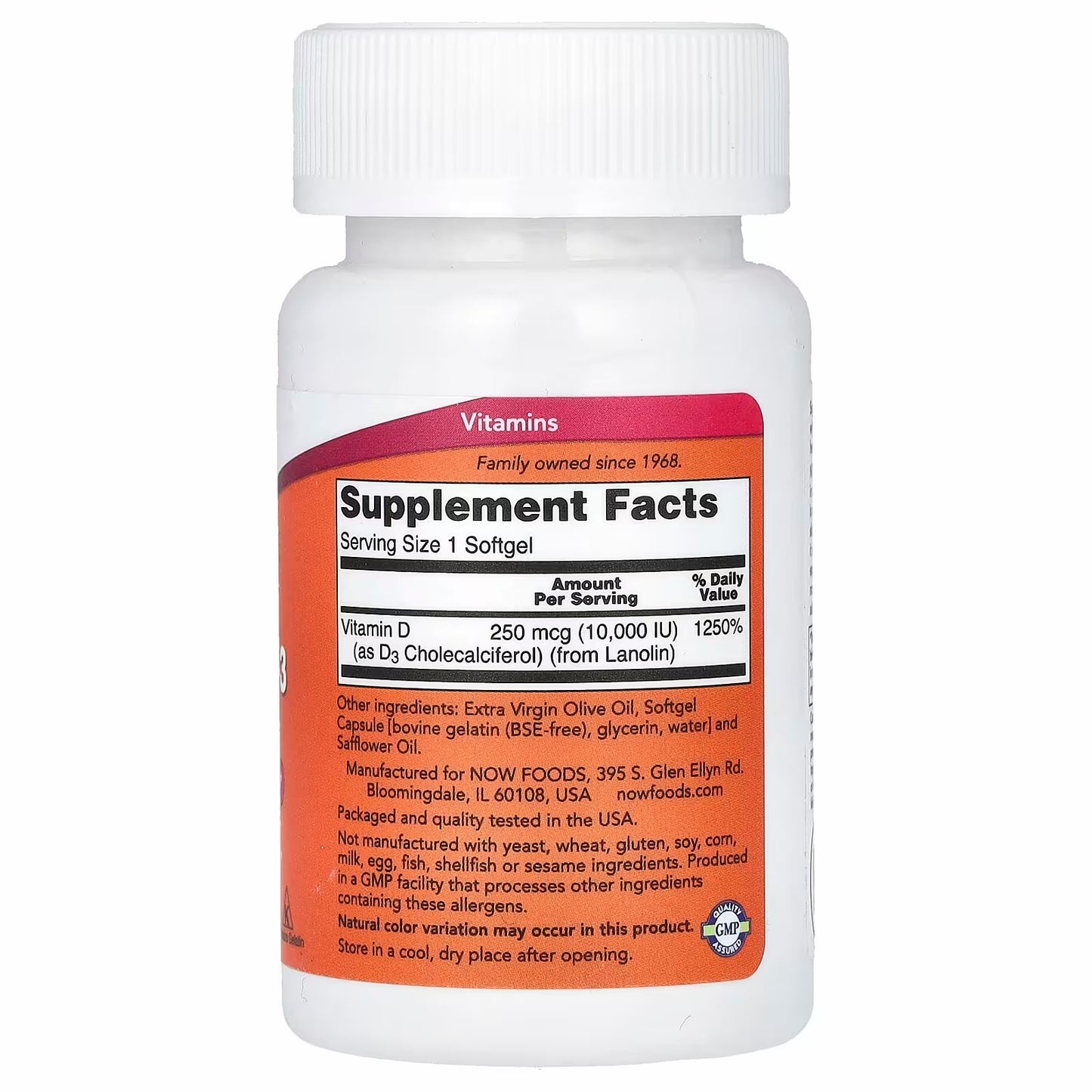 Now foods Vitamin D3 D-3, High Potency, 10000 IU, 30 Softgels