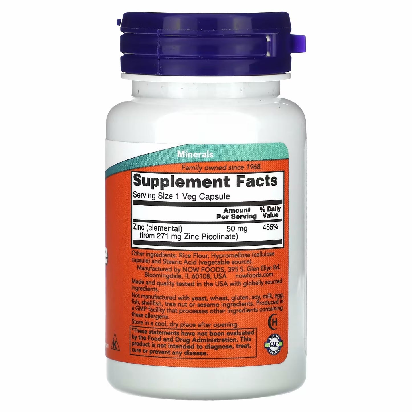 Now foods Zinc Picolinate, 50 mg, 30 Veg Capsules