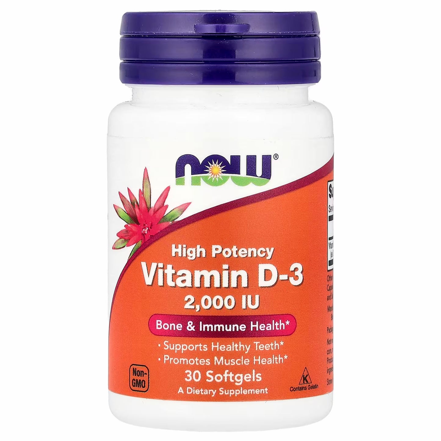 Now foods high potency Vitamin D3 D-3, 2000 IU, 30 Softgels.