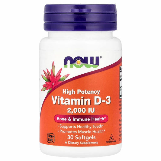 Now foods high potency Vitamin D3 D-3, 2000 IU, 30 Softgels.