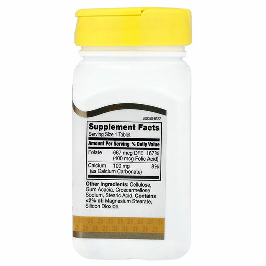 21st Century Folic Acid, 400 mcg, 250 Easy to Swallow Tablets