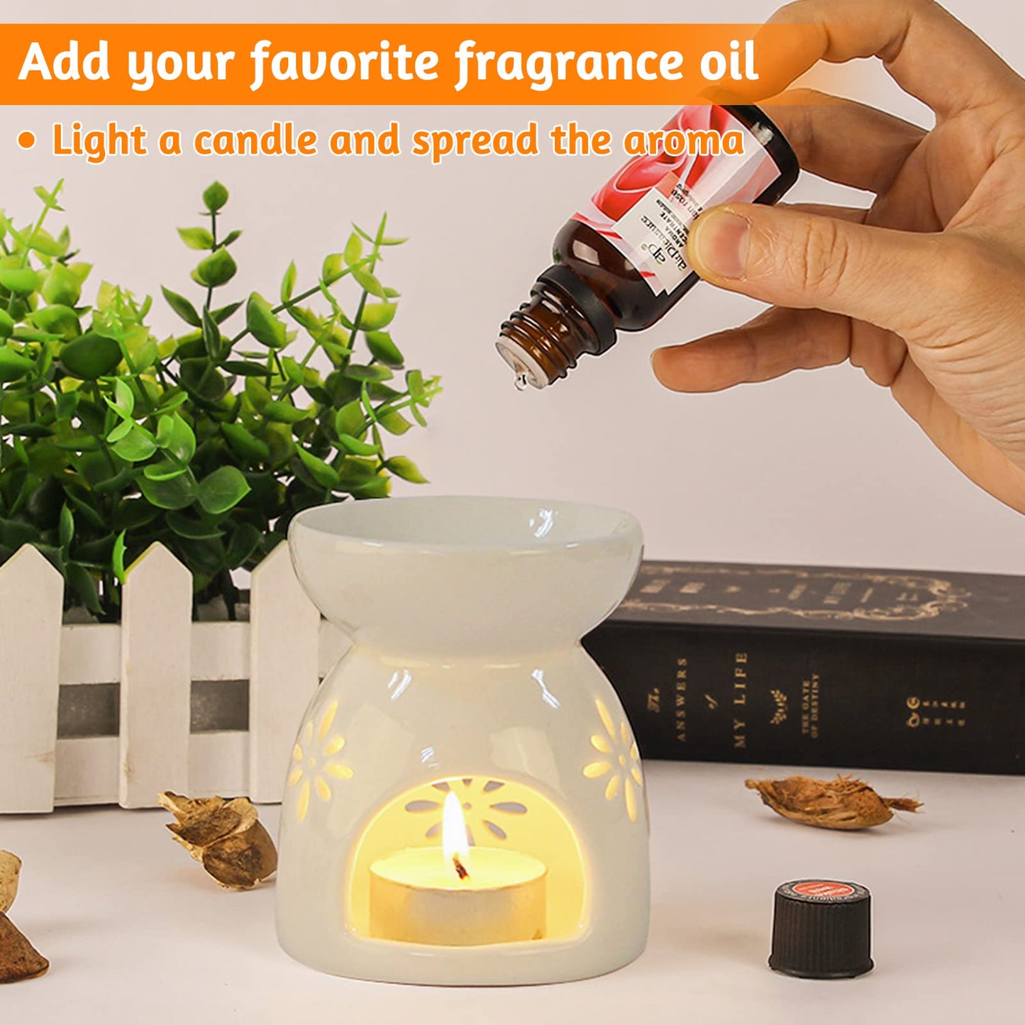 12 10ml variety diffusers with a Ceramic Fragrance Lamp Censer Aroma Diffuser Tea Light Holder Oil Burner Aroma Lamp Candle Holder Aroma Lamp Tea Light Oil Aroma Burner Used for Sleep Aid Relaxation Meditation