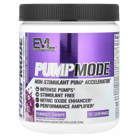 EVLution Nutrition PumpMode®, Non-Stimulant Pump Accelerator, Furious Grape, 30 servings