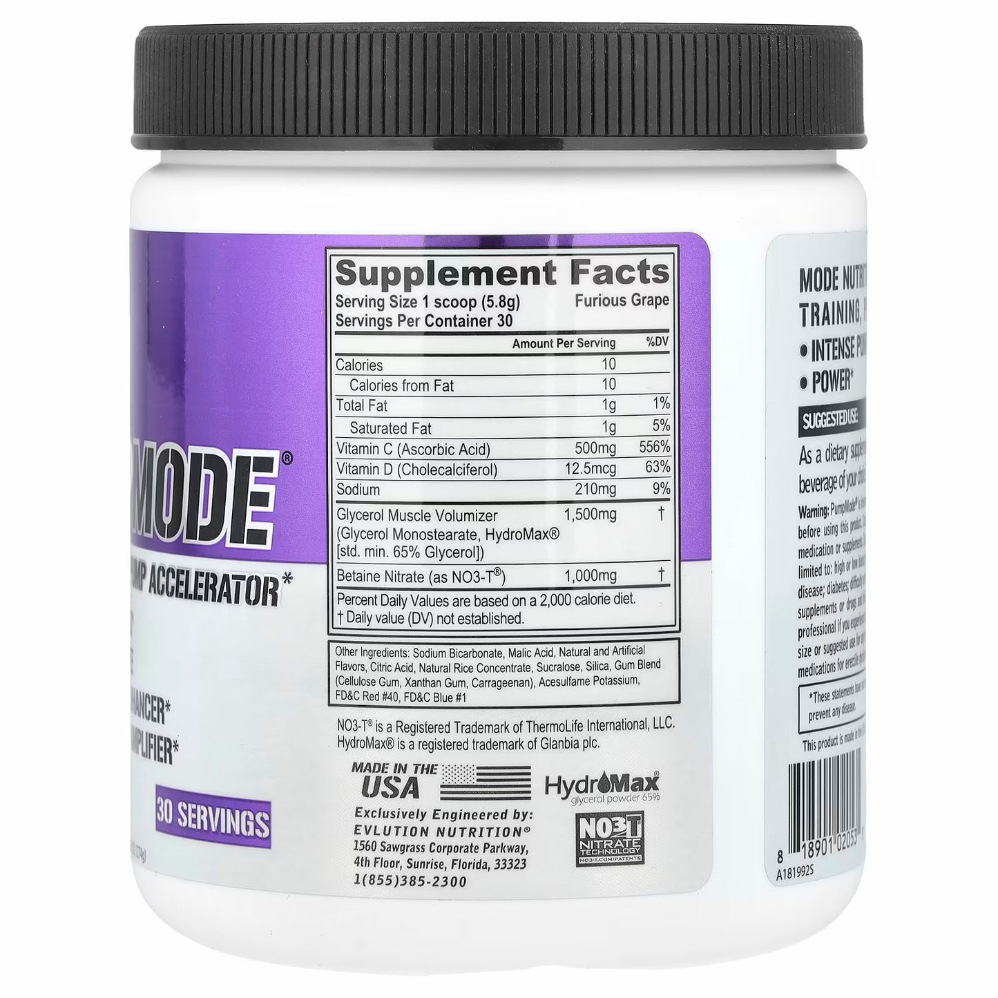 EVLution Nutrition PumpMode®, Non-Stimulant Pump Accelerator, Furious Grape, 30 servings
