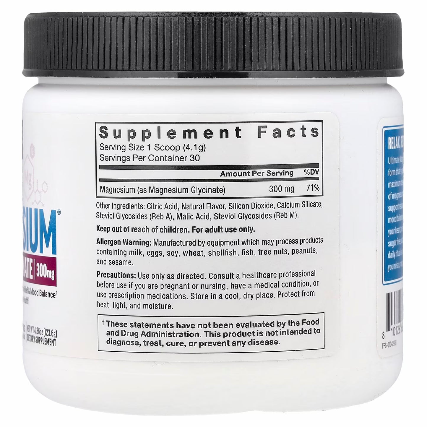 Force Factor Ultimate Magnesium® Glycinate Drink Mix, Raspberry Lemon, 123.6g 30 servings