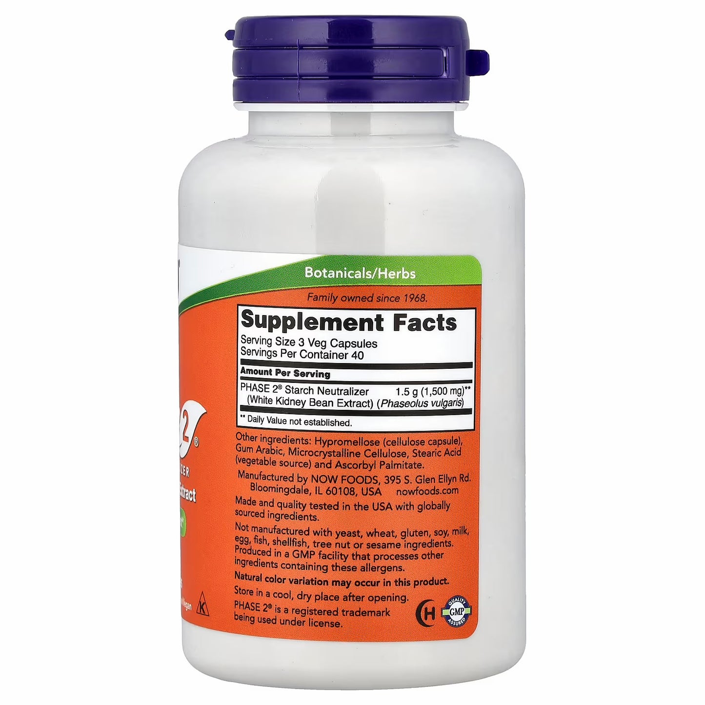 NOW Foods Phase 2, Starch Neutraliser, 500 mg, 120 Veg Capsules