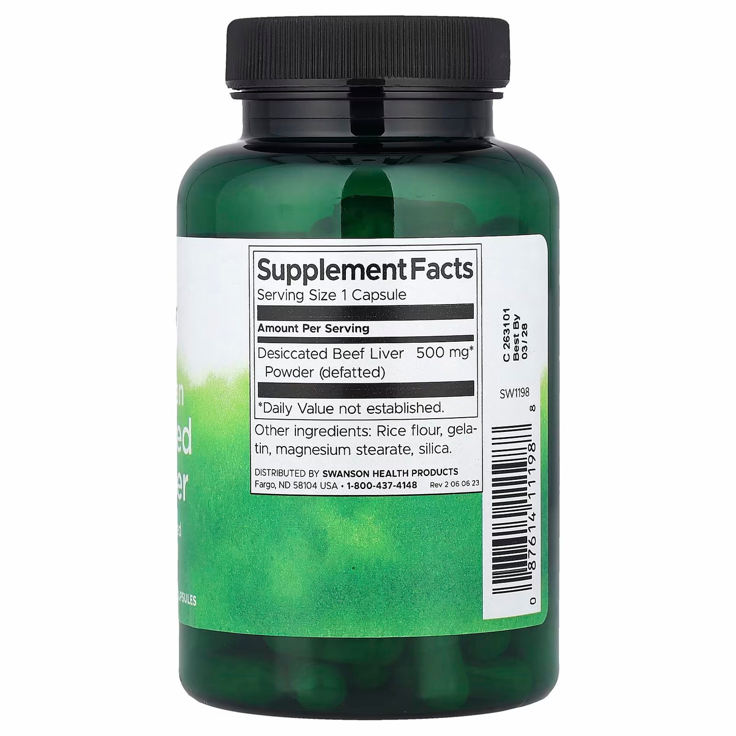 Swanson Vitamins Argentine Desiccated Beef Liver, 500 mg, 120 Capsules