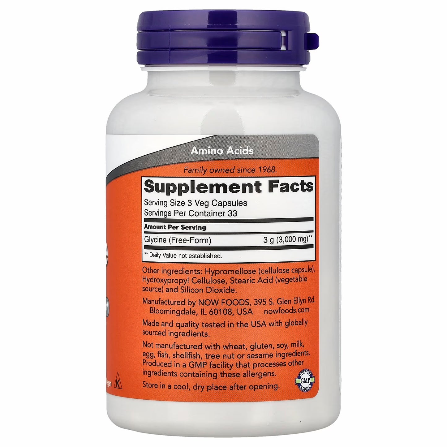 NOW Foods Glycine, 100 Veg Capsules (1,000 mg per Capsule