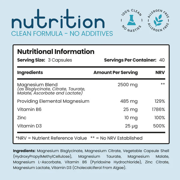 Magnesium Complex 6-in-1 Supplement with Zinc 120 Capsules ~ 40 Day Supply