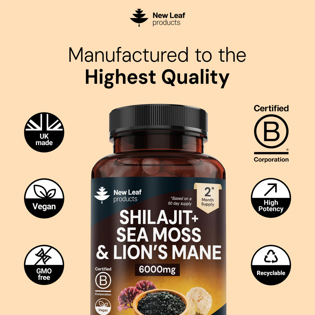 Shilajit, Sea Moss, Lion's Mane Capsules 2 Month Supply