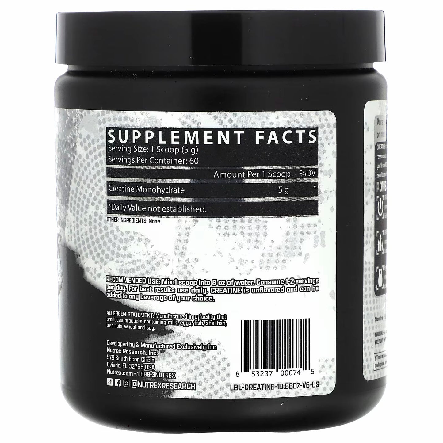 Nutrex Research Creatine Monohydrate, Unflavoured, 300 g 60 servings