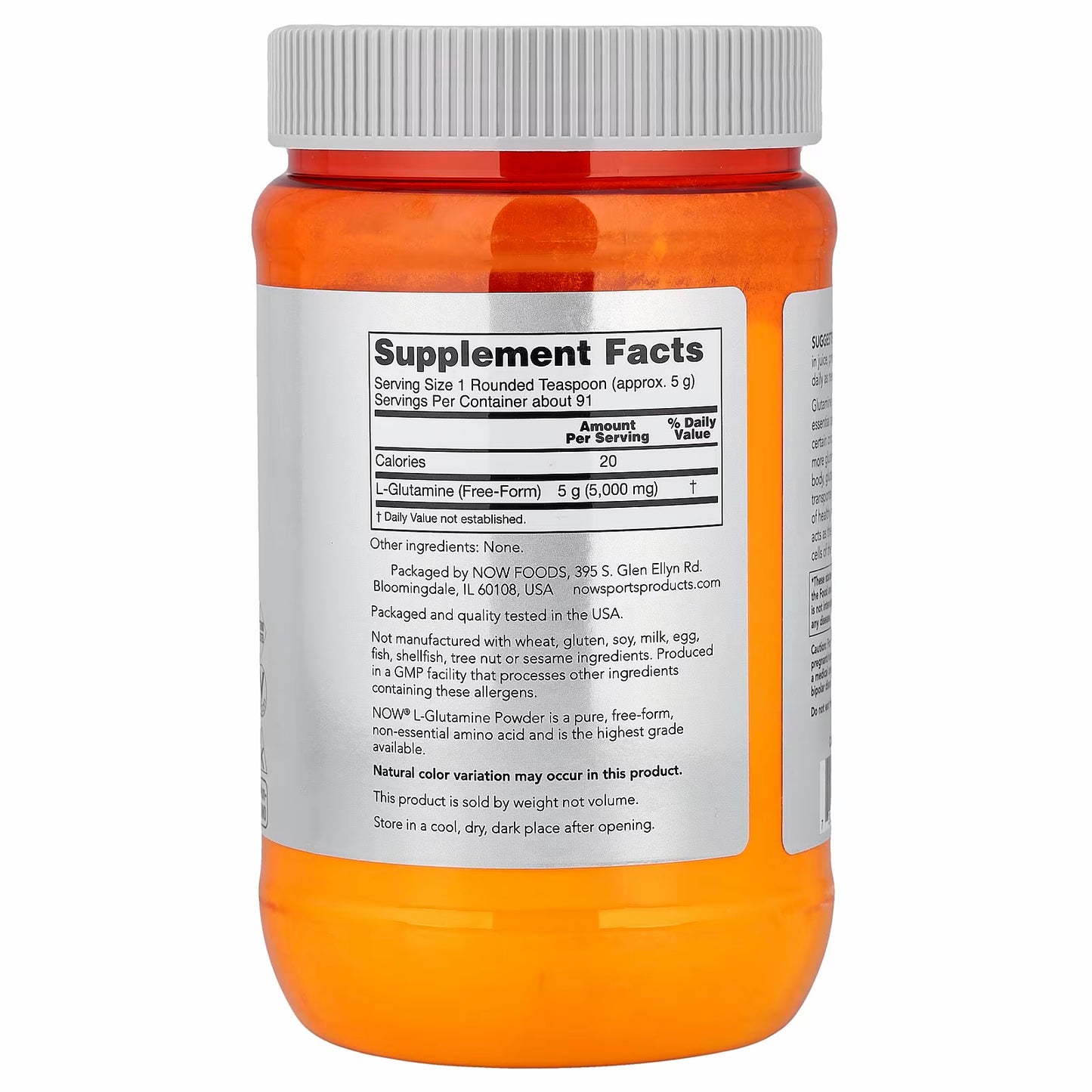NOW Foods Sports, L-Glutamine Powder, 454 g 91 servings