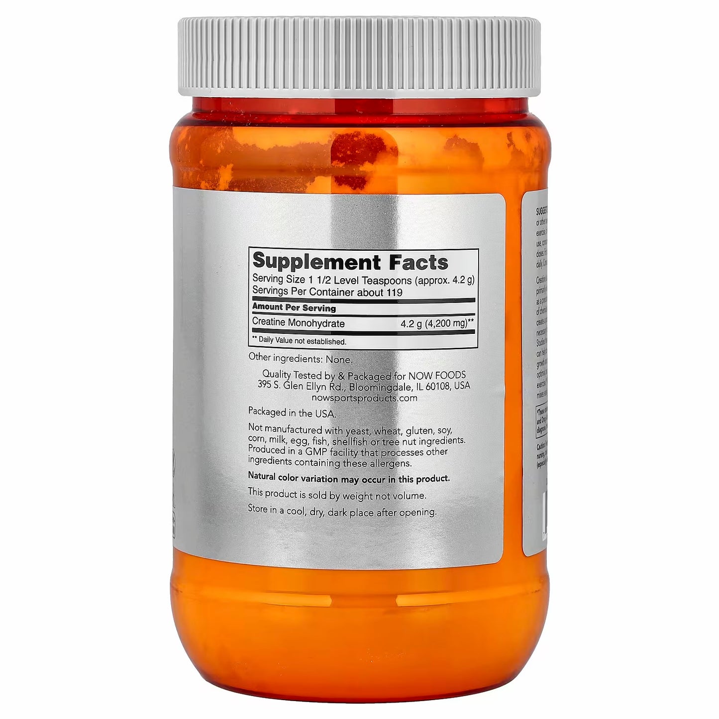 NOW Sports, Micronised Creatine Monohydrate, 500g 119 servings
