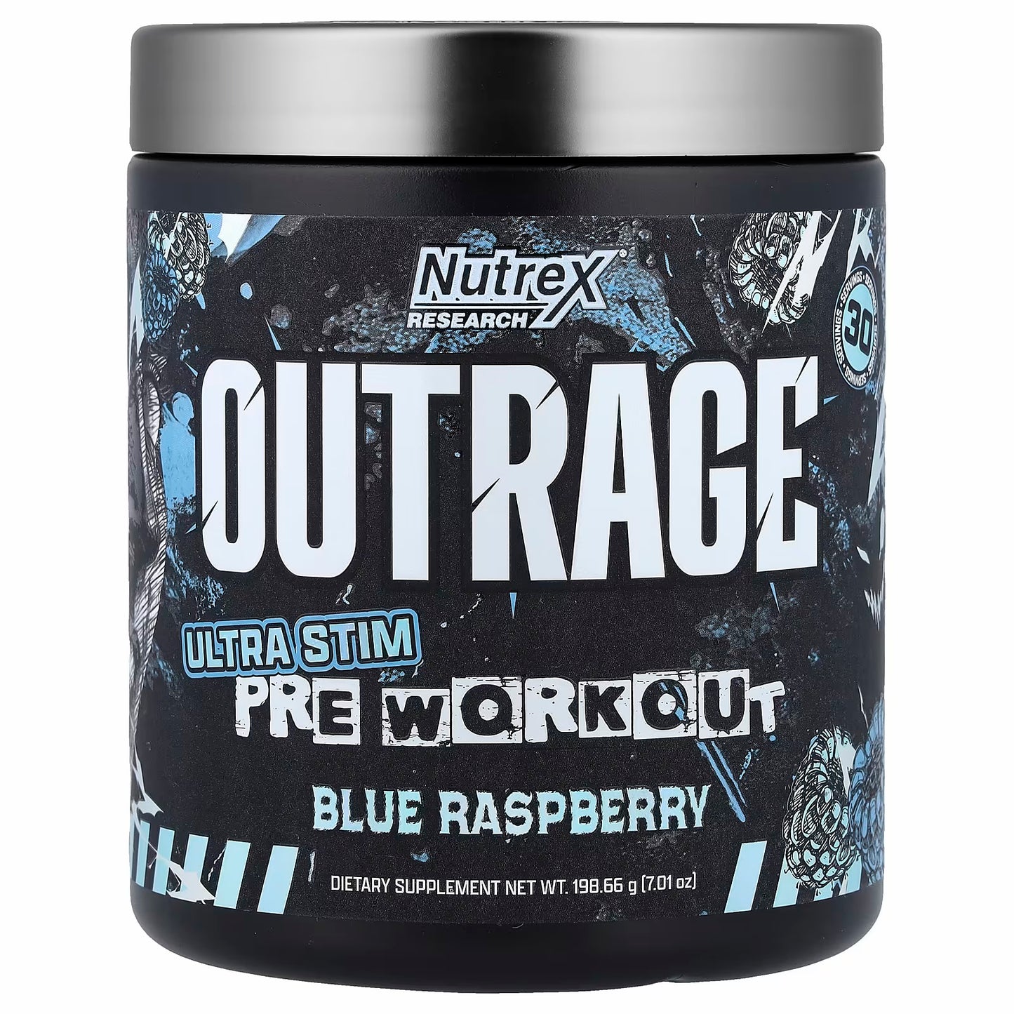 Nutrex Research Outrage, Ultra Stim Pre Workout, Blue Raspberry, 198.66g 30 servings