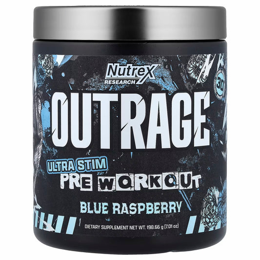Nutrex Research Outrage, Ultra Stim Pre Workout, Blue Raspberry, 198.66g 30 servings