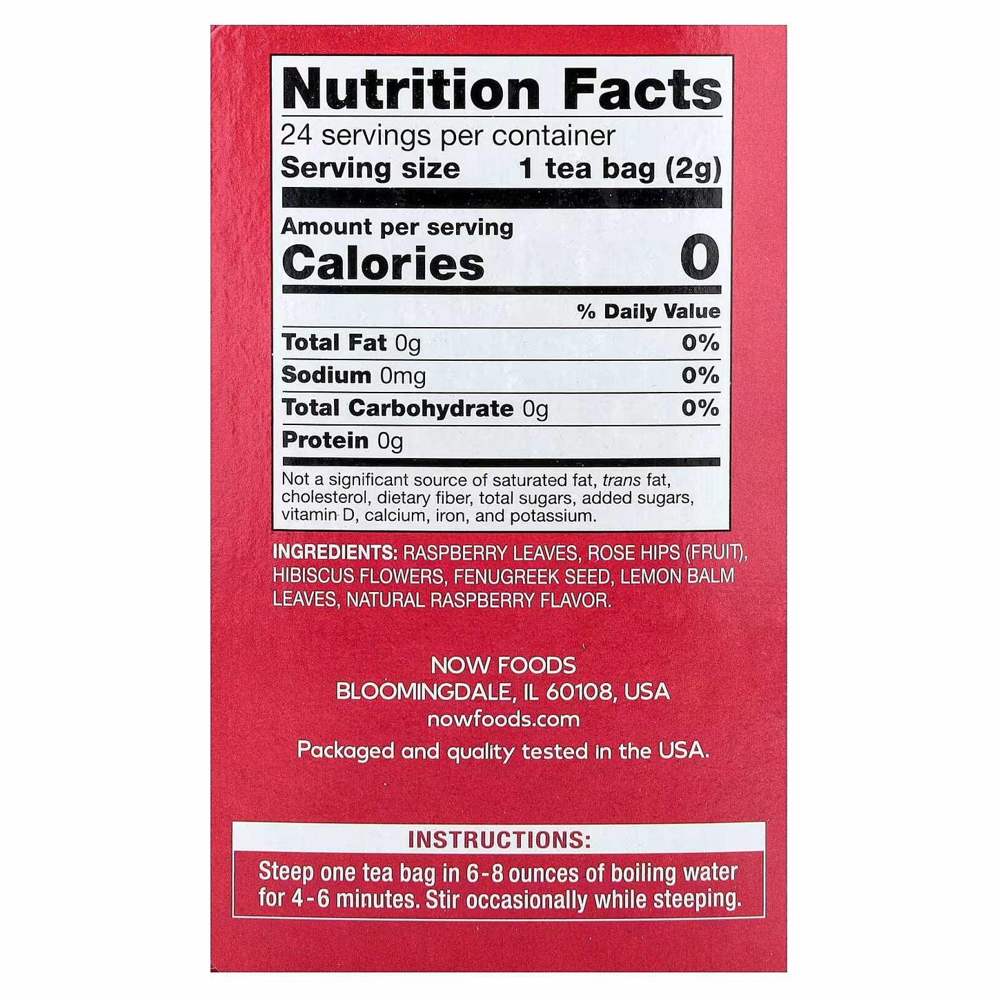 NOW Foods Everyday Wellness Tea, Red Raspberry, Caffeine-Free, 24 Tea Bags, 1.7 oz (48 g)