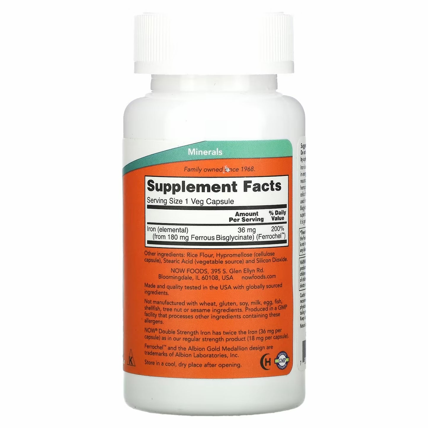 NOW Foods Iron Bisglycinate, 36 mg, 90 Veg Capsules