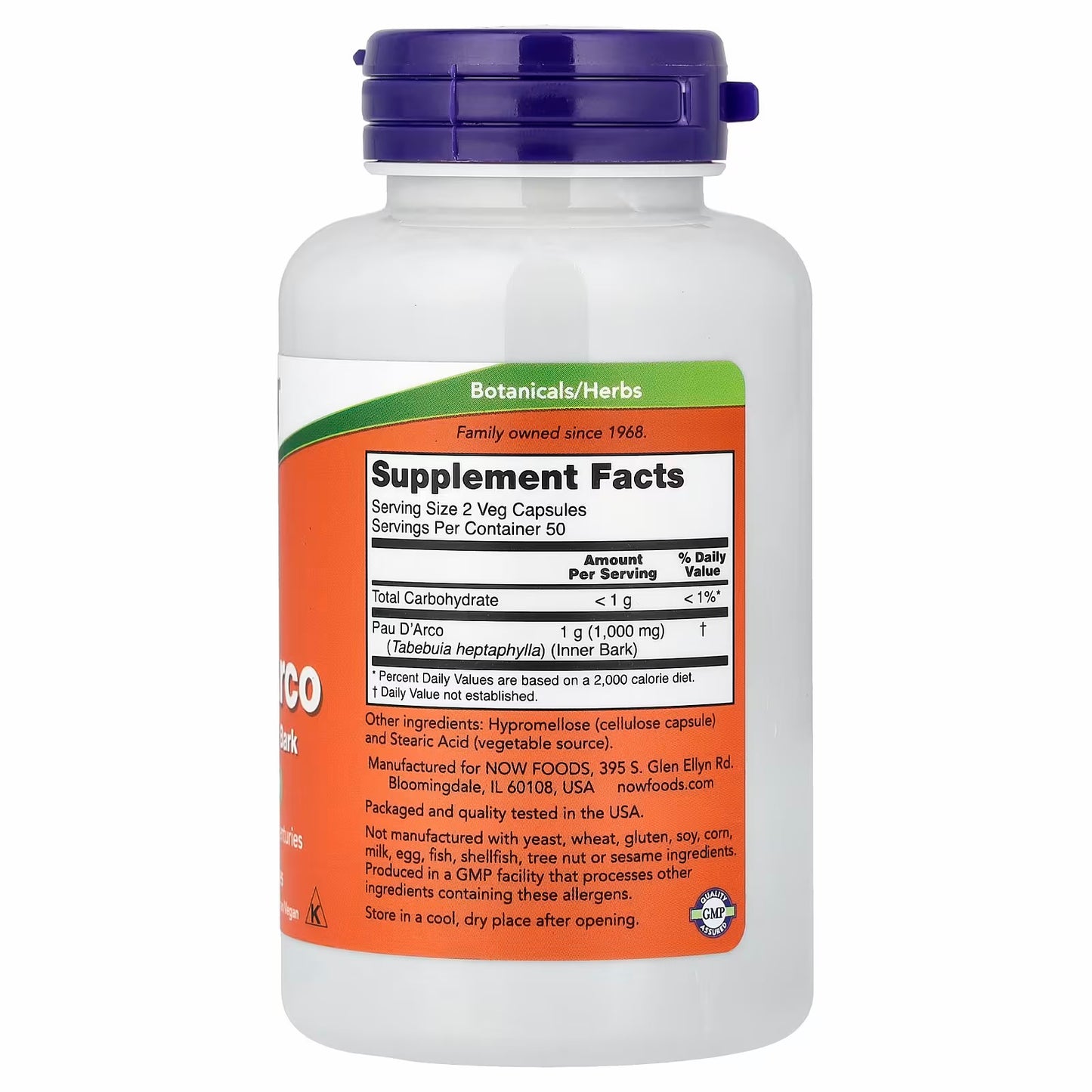 NOW Foods Pau D'Arco, 500 mg, 100 Veg Capsules