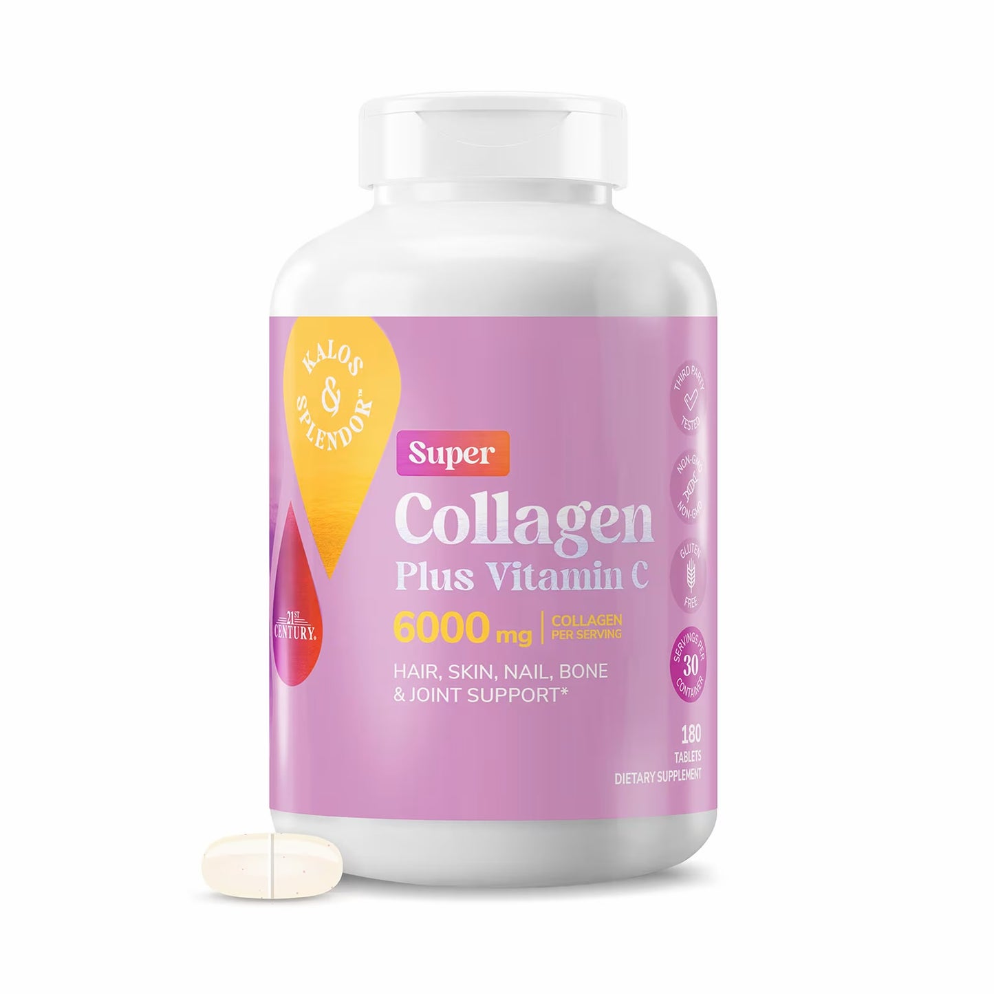 21st Century Kalos & Splendor™, Super Collagen Plus Vitamin C, 180 Tablets