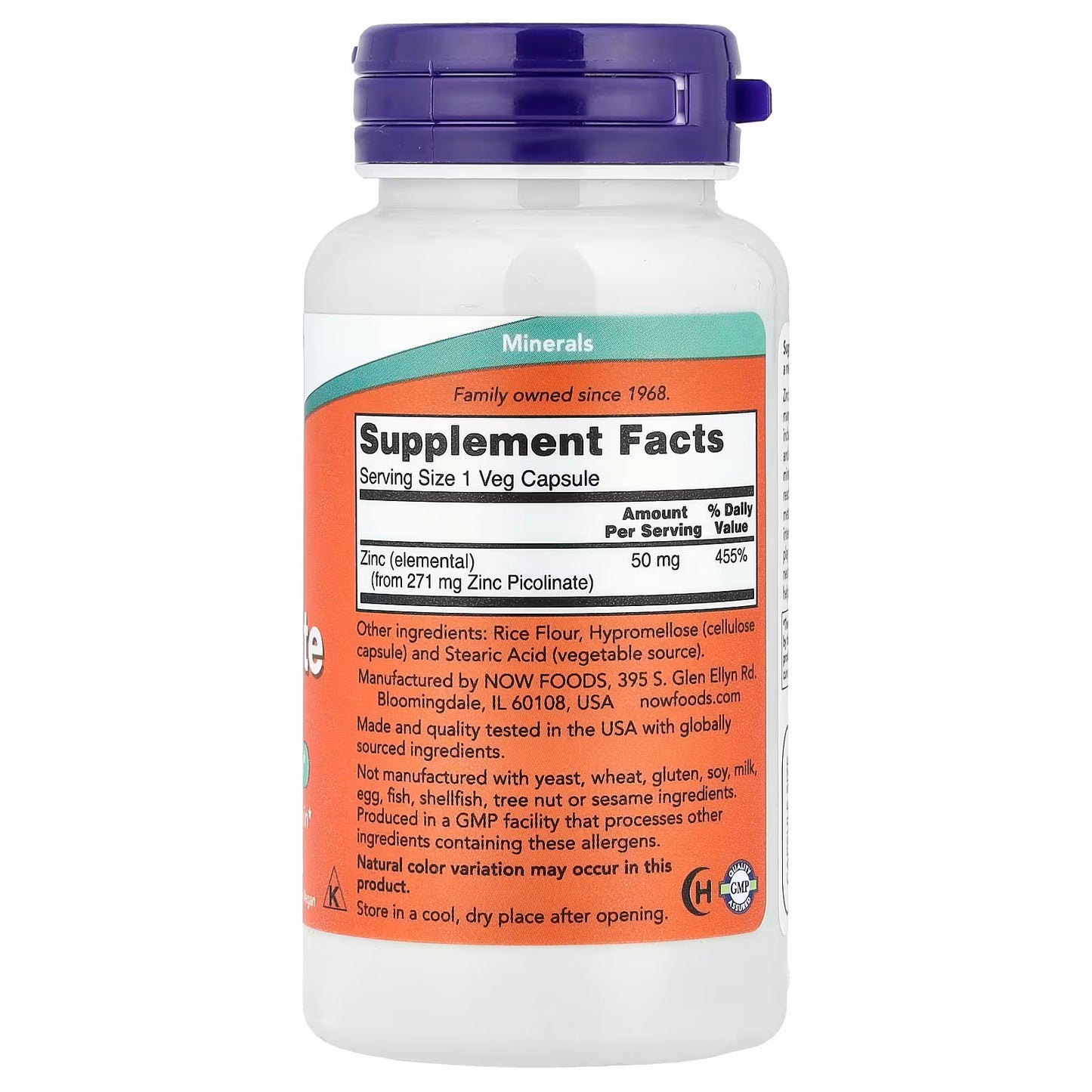 NOW Foods Zinc Picolinate, 50 mg, 120 Veg Capsules