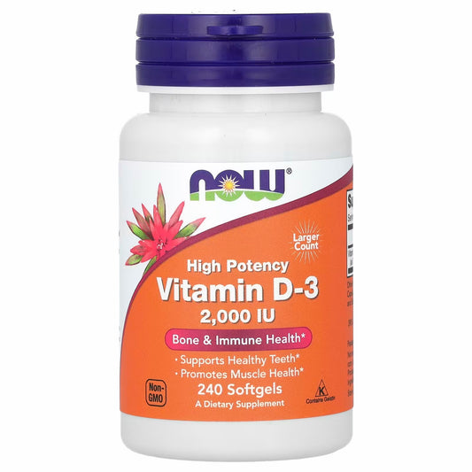 NOW Foods Vitamin D3, High Potency, 2,000 IU, 240 Softgels