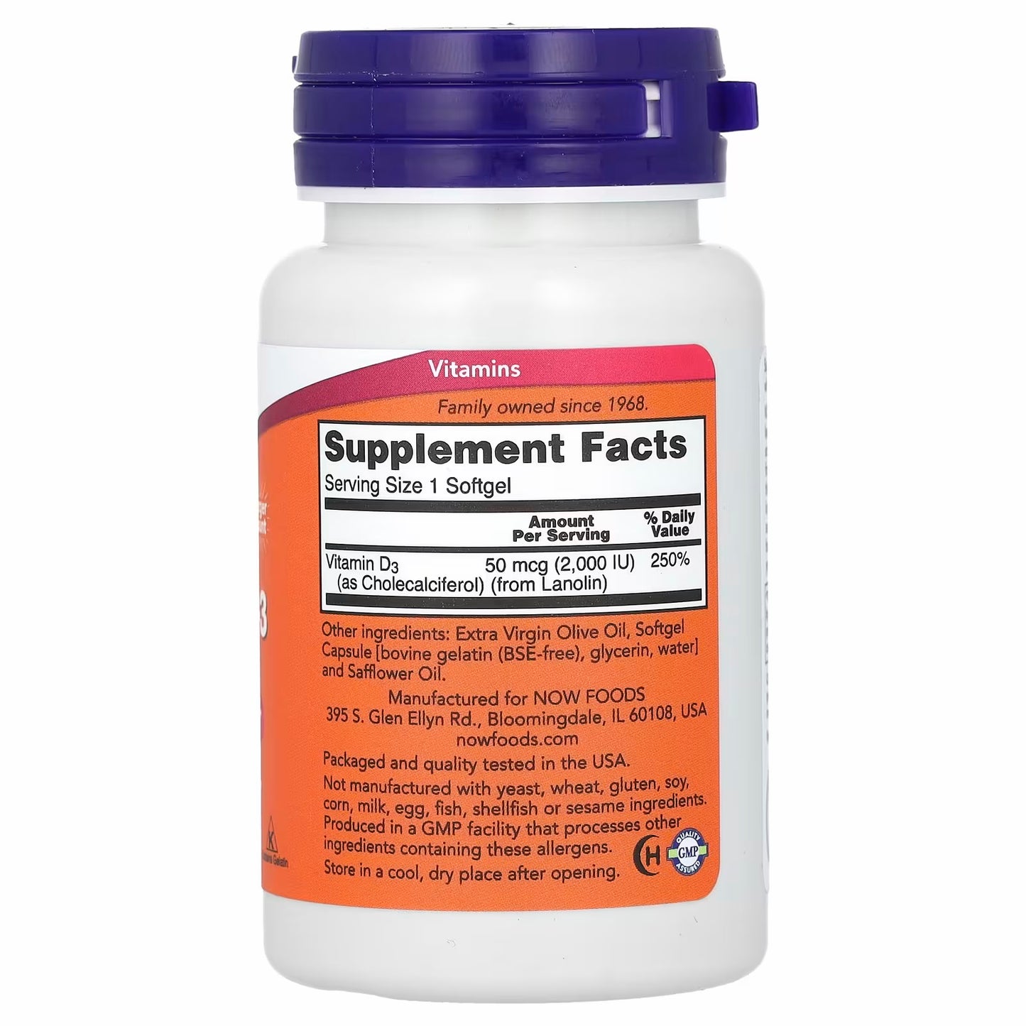 NOW Foods Vitamin D3, High Potency, 2,000 IU, 240 Softgels