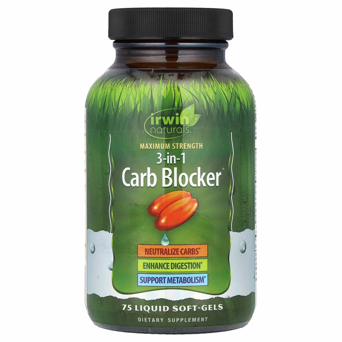 rwin Naturals 3-In-1 Carb Blocker®, Maximum Strength, 75 Liquid Soft-Gels