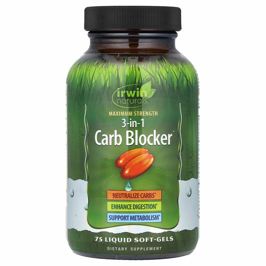 rwin Naturals 3-In-1 Carb Blocker®, Maximum Strength, 75 Liquid Soft-Gels